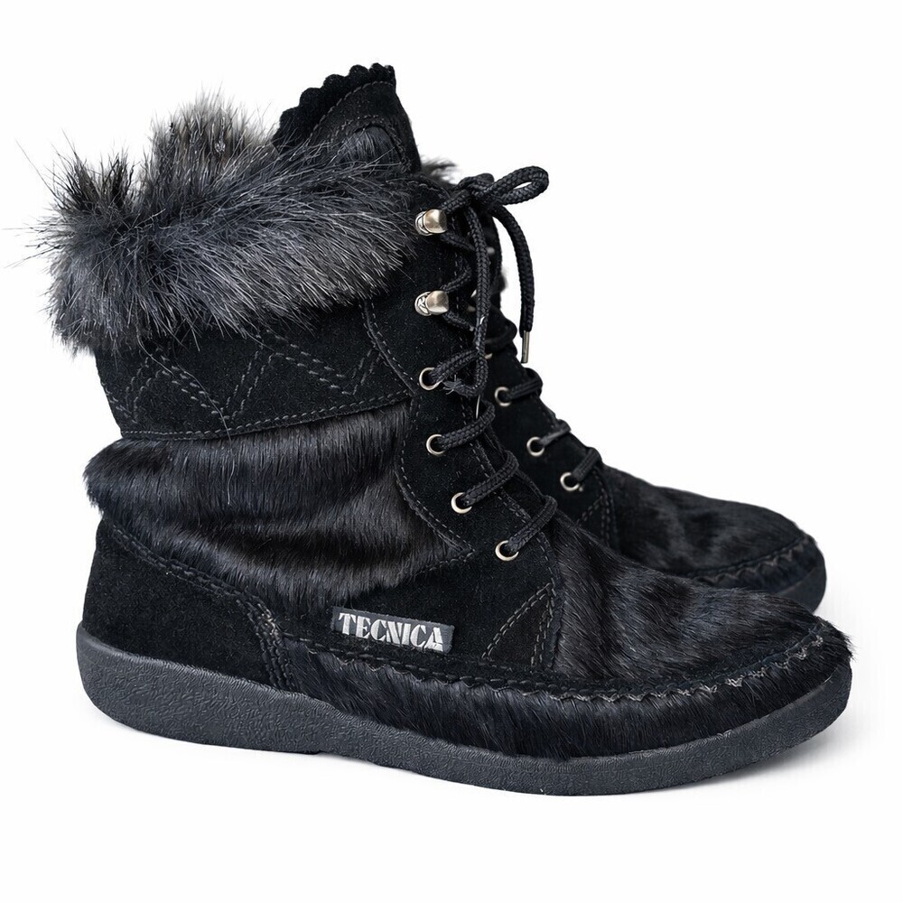 Tecnica Skandia Black Calf Hair Suede Winter Boots Women's Size 37 US 6.5 Italy